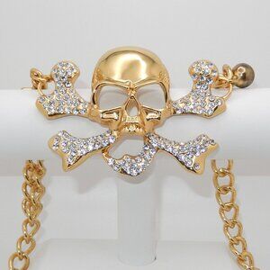 Hot Buckles - HB113 / Skull & Crossbones Buckle Belt / Gold Tone / Rhinestones